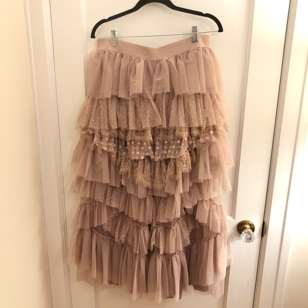 Anthropologie blush maxi ruffle layered tulle skirt